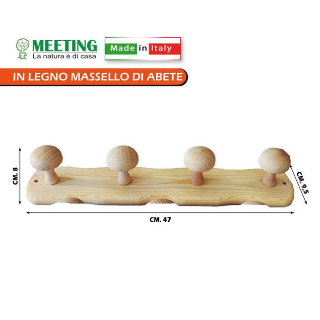 Attaccapanni in Legno con 4 Pomelli, Dimensioni Cm.48X9X9H, Design Classico