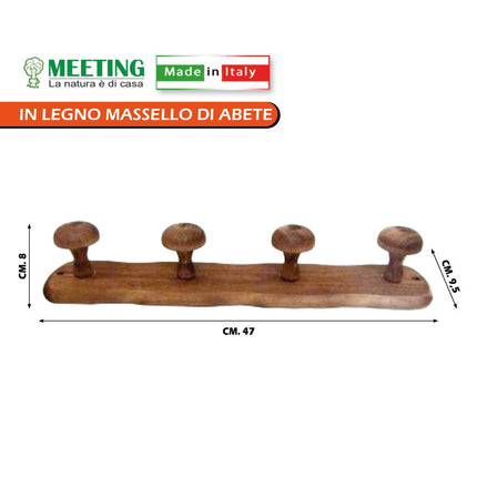 Attaccapanni in Legno con 4 Pomelli, Dimensioni Cm.48X9X9H, Design Classico