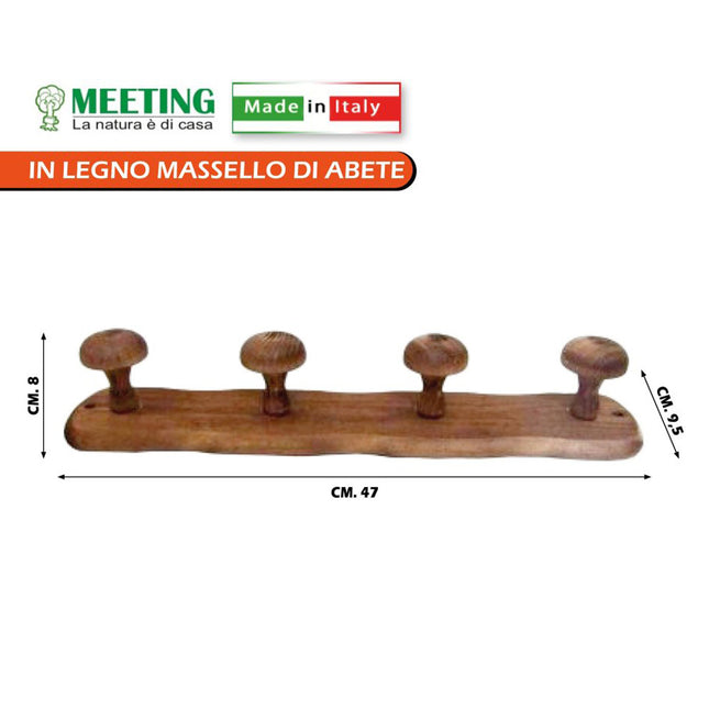 Attaccapanni in Legno con 4 Pomelli, Dimensioni Cm.48X9X9H, Design Classico