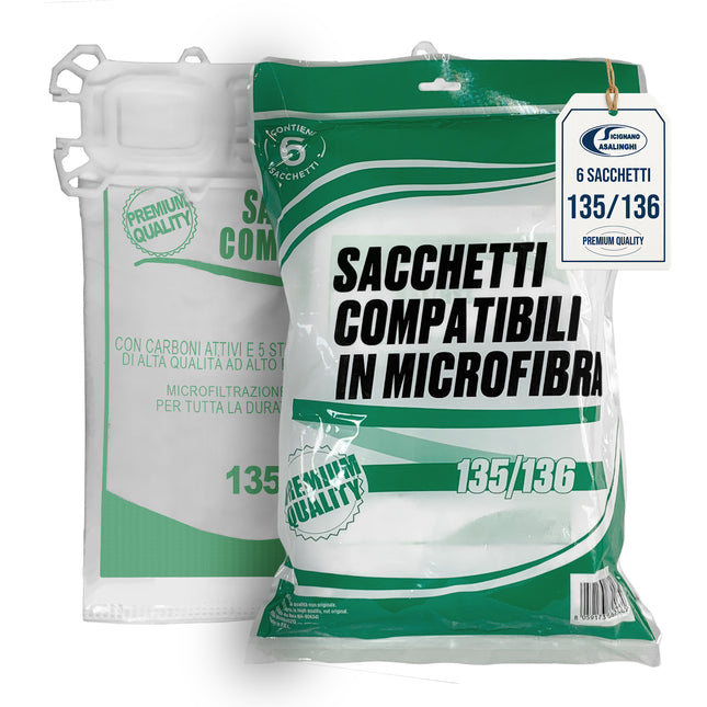 6 Sacchetti Compatibili per Aspirapolvere Folletto VK135 VK136 I Sacchetti in Microfibra a 5 Strati con Carboni Attivi I Ricambio Alternativo Non Originale Domestik Line Service