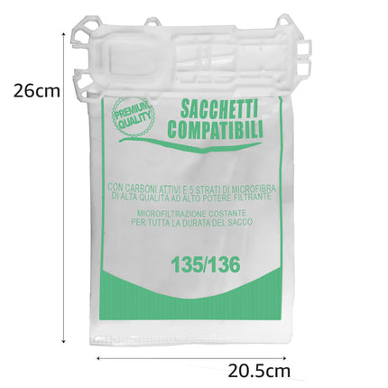 6 Sacchetti Compatibili per Aspirapolvere Folletto VK135 VK136 I Sacchetti in Microfibra a 5 Strati con Carboni Attivi I Ricambio Alternativo Non Originale Domestik Line Service