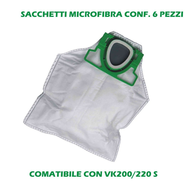 Set 6 Sacchetti in Microfibra Ricambio non Originale Compatibile con Folletto VK200/220 Domestik Line Service