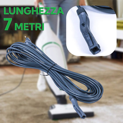 Cavo Alimentazione Grigio 2x0,75 mm – 7 o 10 Metri – Compatibile VK200 – Spina Italiana – Ricambio per Folletto – Filo Elettrico per Aspirapolvere 7 mt Domestik Line Service