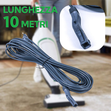 Cavo Alimentazione Grigio 2x0,75 mm – 7 o 10 Metri – Compatibile VK200 – Spina Italiana – Ricambio per Folletto – Filo Elettrico per Aspirapolvere 10 mt Domestik Line Service