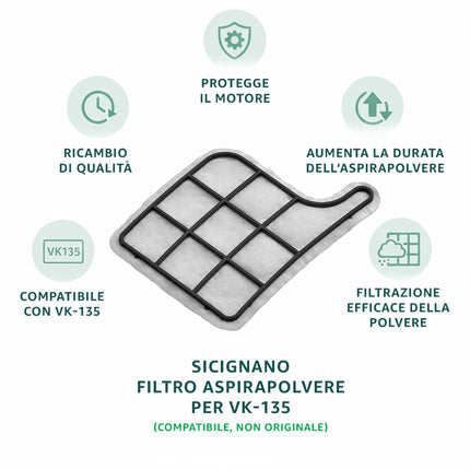 Filtro Aspirapolvere Compatibile per Folletto VK135 Filtro Protezione Motore Non Originale, Alta Qualità, Facile da Installare Domestik Line Service