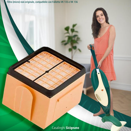 Filtro HEPA Micro Compatibile con Folletto VK 135 e VK 136 Accessorio di Ricambio per Aspirapolvere, Massima Filtrazione e Aria più Pulita in Casa Domestik Line Service