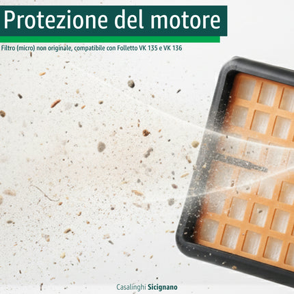 Filtro HEPA Micro Compatibile con Folletto VK 135 e VK 136 Accessorio di Ricambio per Aspirapolvere, Massima Filtrazione e Aria più Pulita in Casa Domestik Line Service