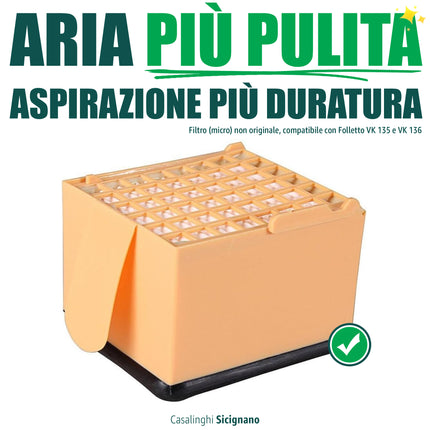 Filtro HEPA Micro Compatibile con Folletto VK 135 e VK 136 Accessorio di Ricambio per Aspirapolvere, Massima Filtrazione e Aria più Pulita in Casa Domestik Line Service
