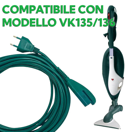 Cavo Alimentazione Verde 7 Metri 2x0,75 mm – Spina Italiana Compatibile VK130/131/135/136/140 – Ricambio per Folletto - Filo Elettrico per Aspirapolvere VK135 136 Domestik Line Service