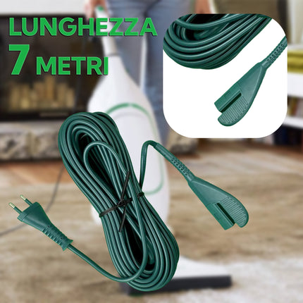 Cavo Alimentazione Verde 7 Metri 2x0,75 mm – Spina Italiana Compatibile VK130/131/135/136/140 – Ricambio per Folletto - Filo Elettrico per Aspirapolvere Domestik Line Service