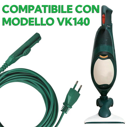 Cavo Alimentazione Verde 7 Metri 2x0,75 mm – Spina Italiana Compatibile VK130/131/135/136/140 – Ricambio per Folletto - Filo Elettrico per Aspirapolvere VK140 Domestik Line Service