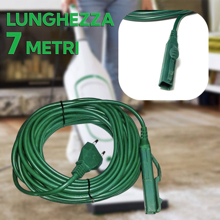 Cavo Alimentazione Verde 7 Metri 2x0,75 mm – Spina Italiana Compatibile VK130/131/135/136/140 – Ricambio per Folletto - Filo Elettrico per Aspirapolvere Domestik Line Service
