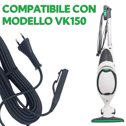 Cavo Alimentazione Grigio 2x0,75 mm | 10 Metri | Compatibile VK150 | Spina Italiana | Ricambio per Folletto | Filo Elettrico per Aspirapolvere Domestik Line Service