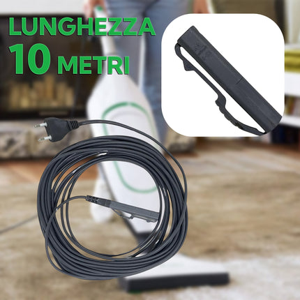 Cavo Alimentazione Grigio 2x0,75 mm | 10 Metri | Compatibile VK150 | Spina Italiana | Ricambio per Folletto | Filo Elettrico per Aspirapolvere Domestik Line Service