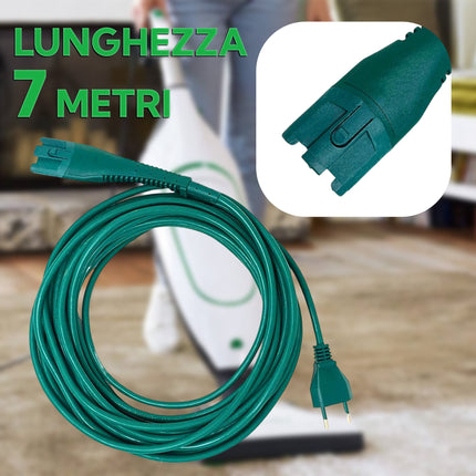 Cavo Alimentazione Verde 7 Metri 2x0,75 mm – Spina Italiana Compatibile VK130/131/135/136/140 – Ricambio per Folletto - Filo Elettrico per Aspirapolvere Domestik Line Service