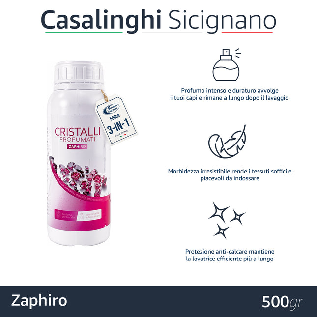 Cristalli Profumati Gr.500 | Cristalli Made in Italy per Bucato 3-in-1: Profuma, Ammorbidente e Anticalcare; Sali per Lavatrice, Azione Rinfrescante e Profumo Duraturo per Vestiti Domestik Line Service