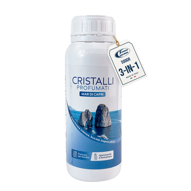 Cristalli Profumati Gr.500 | Cristalli Made in Italy per Bucato 3-in-1: Profuma, Ammorbidente e Anticalcare; Sali per Lavatrice, Azione Rinfrescante e Profumo Duraturo per Vestiti Mar di Capri Domestik Line Service