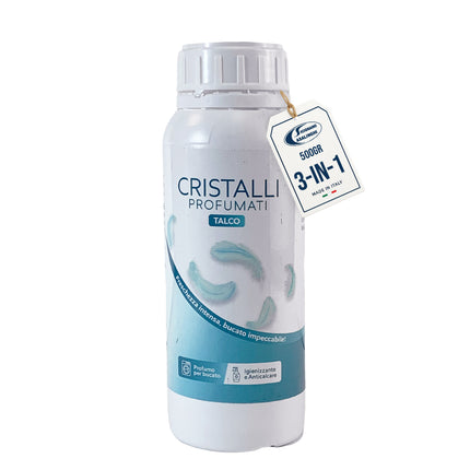 Cristalli Profumati Gr.500 | Cristalli Made in Italy per Bucato 3-in-1: Profuma, Ammorbidente e Anticalcare; Sali per Lavatrice, Azione Rinfrescante e Profumo Duraturo per Vestiti Talco Domestik Line Service