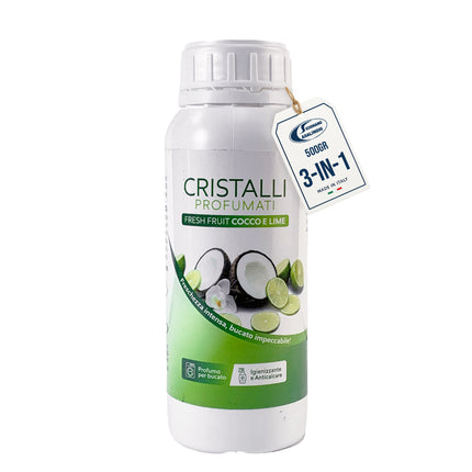 Cristalli Profumati Gr.500 | Cristalli Made in Italy per Bucato 3-in-1: Profuma, Ammorbidente e Anticalcare; Sali per Lavatrice, Azione Rinfrescante e Profumo Duraturo per Vestiti Cocco e Lime Domestik Line Service