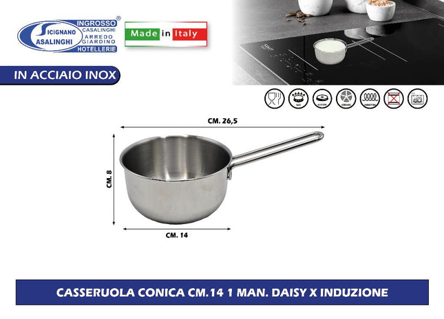 Sicignano Casseruola Conica 1 Manico Daisy Per Induzione: L'Eleganza Funzionale Per Le Tue Salse E Cotture Precise Casalinghi Sicignano