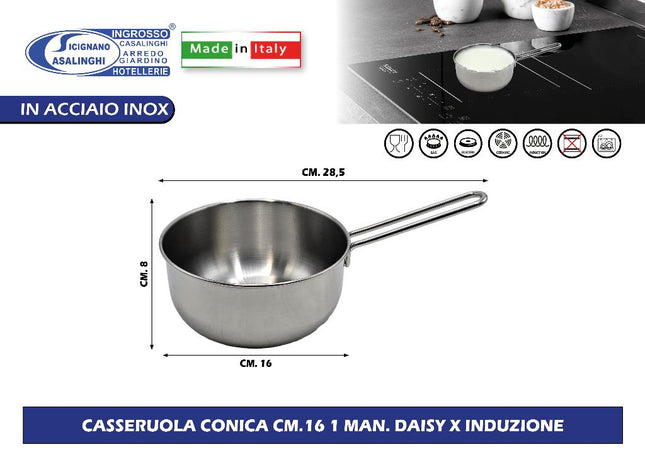 Sicignano Casseruola Conica 1 Manico Daisy Per Induzione: L'Eleganza Funzionale Per Le Tue Salse E Cotture Precise Casalinghi Sicignano