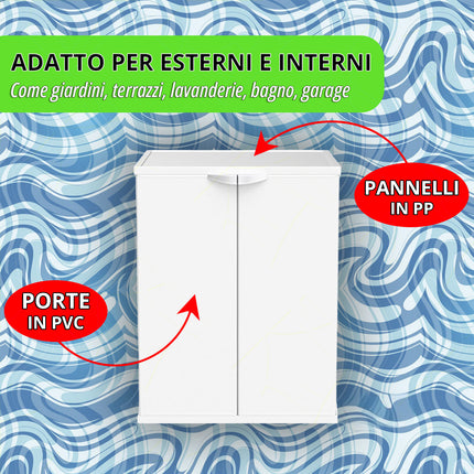 Coprilavatrice Mobiletto Armadietto Copertura Plastica Pvc Con Ante, 68,5X64,5X88H Cm, Impermeabile Interno Esterno Bagno Balcone Garage, Per Lavatrici, Made In Italy