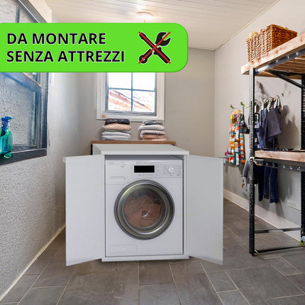 Coprilavatrice Mobiletto Armadietto Copertura Plastica Pvc Con Ante, 68,5X64,5X88H Cm, Impermeabile Interno Esterno Bagno Balcone Garage, Per Lavatrici, Made In Italy