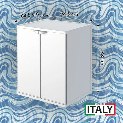 Coprilavatrice Mobiletto Armadietto Copertura Plastica Pvc Con Ante, 68,5X64,5X88H Cm, Impermeabile Interno Esterno Bagno Balcone Garage, Per Lavatrici, Made In Italy