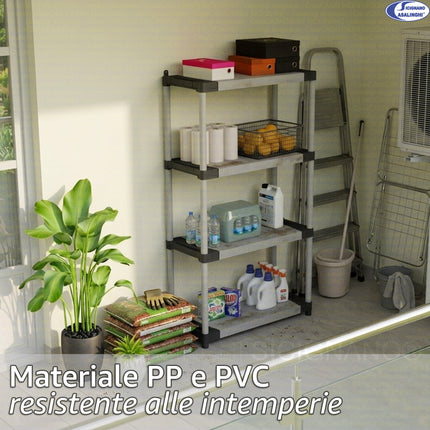 Mongardi Scaffale Modulare in Resina Alta Portata 80kg per Ripiano, Dimensioni 80x40 cm, Uso Interno ed Esterno, Garage, Cantina, Lavanderia (3 o 4 Ripiani) Mongardi
