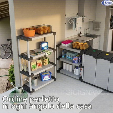 Mongardi Scaffale Modulare in Resina Alta Portata 80kg per Ripiano, Dimensioni 80x40 cm, Uso Interno ed Esterno, Garage, Cantina, Lavanderia (3 o 4 Ripiani) Mongardi