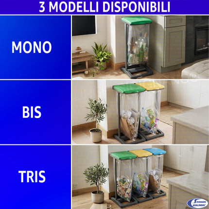 Mongardi Mr. B Portasacco per Raccolta Differenziata in PP per Sacchi 80-110 L da Interno ed Esterno Mongardi