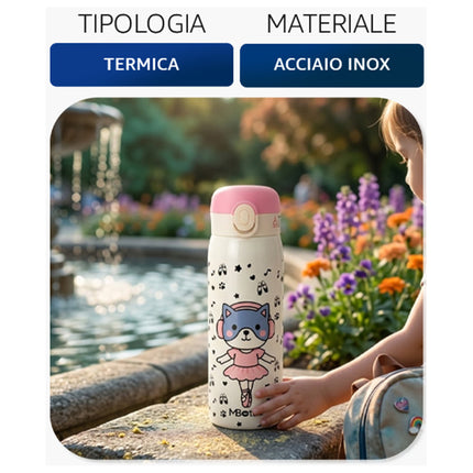 Borraccia Termica Acciaio Inox 450ml Friends Scuola Sport Con Cannuccia