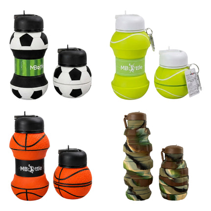 Borraccia Pieghevole Silicone 530ml Bambini Calcio Basket Tennis Salvaspazio