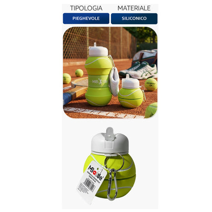Borraccia Pieghevole Silicone 530ml Bambini Calcio Basket Tennis Salvaspazio