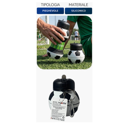 Borraccia Pieghevole Silicone 530ml Bambini Calcio Basket Tennis Salvaspazio