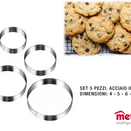 Tagliabiscotti Set 5 Pezzi Forme Varie Dimensioni 4 – 8 per Biscotti Creativi Tondi Metaltex