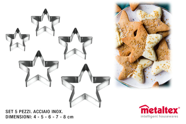 Tagliabiscotti Set 5 Pezzi Forme Varie Dimensioni 4 – 8 per Biscotti Creativi Metaltex