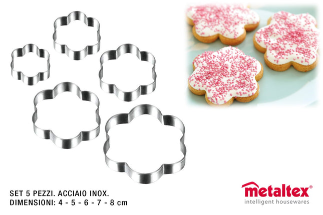 Tagliabiscotti Set 5 Pezzi Forme Varie Dimensioni 4 – 8 per Biscotti Creativi Fiori Metaltex