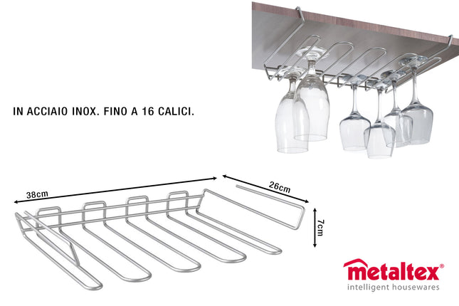 Portabicchieri da Pensile Easy-Roll e MyCristal per Cucina e Bar, Design Funzionale Metaltex