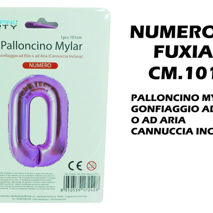 Palloncino Numero Mylar Foil Gigante 101 cm & 41 cm – Decorazione Festa Compleanno e Anniversario – Gonfiaggio Elio o Aria con Cannuccia Inclusa Rosa Maxi (101 cm) 0 MV Tech