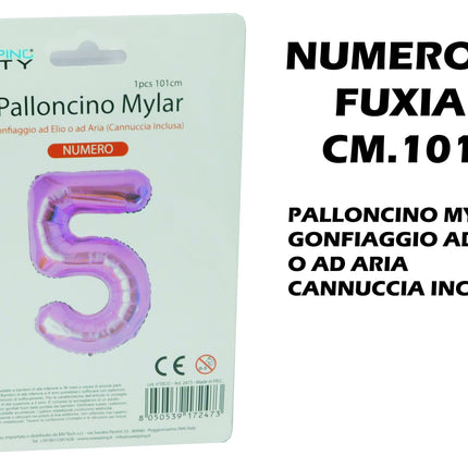 Palloncino Numero Mylar Foil Gigante 101 cm & 41 cm – Decorazione Festa Compleanno e Anniversario – Gonfiaggio Elio o Aria con Cannuccia Inclusa Rosa Maxi (101 cm) 5 MV Tech