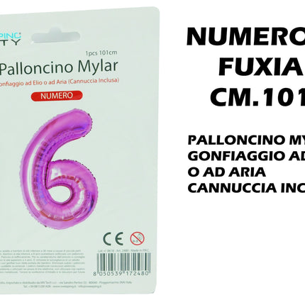 Palloncino Numero Mylar Foil Gigante 101 cm & 41 cm – Decorazione Festa Compleanno e Anniversario – Gonfiaggio Elio o Aria con Cannuccia Inclusa Rosa Maxi (101 cm) 6 MV Tech