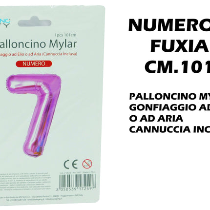 Palloncino Numero Mylar Foil Gigante 101 cm & 41 cm – Decorazione Festa Compleanno e Anniversario – Gonfiaggio Elio o Aria con Cannuccia Inclusa Rosa Maxi (101 cm) 7 MV Tech