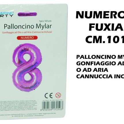 Palloncino Numero Mylar Foil Gigante 101 cm & 41 cm – Decorazione Festa Compleanno e Anniversario – Gonfiaggio Elio o Aria con Cannuccia Inclusa Rosa Maxi (101 cm) 8 MV Tech