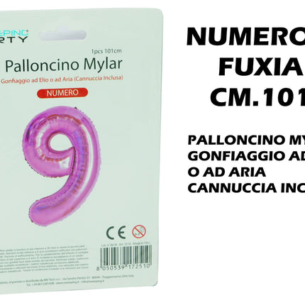 Palloncino Numero Mylar Foil Gigante 101 cm & 41 cm – Decorazione Festa Compleanno e Anniversario – Gonfiaggio Elio o Aria con Cannuccia Inclusa Rosa Maxi (101 cm) 9 MV Tech