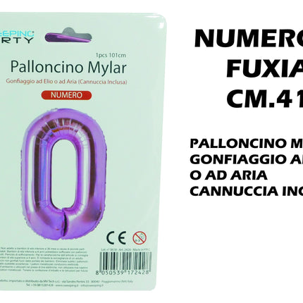 Palloncino Numero Mylar Foil Gigante 101 cm & 41 cm – Decorazione Festa Compleanno e Anniversario – Gonfiaggio Elio o Aria con Cannuccia Inclusa Rosa Standard (41 cm) 0 MV Tech