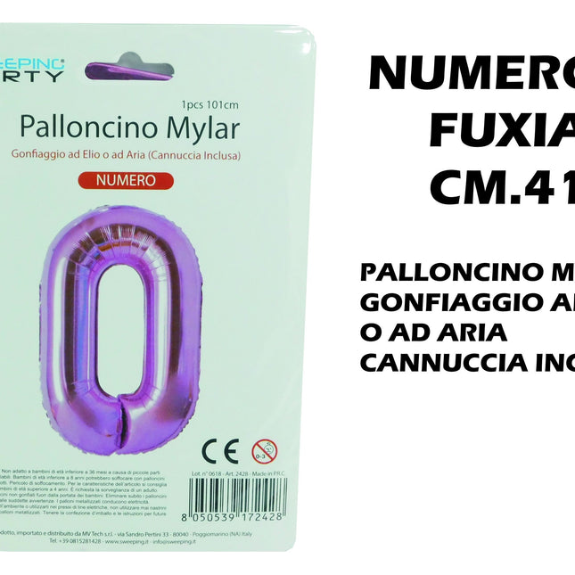 Palloncino Numero Mylar Foil Gigante 101 cm & 41 cm – Decorazione Festa Compleanno e Anniversario – Gonfiaggio Elio o Aria con Cannuccia Inclusa Rosa Standard (41 cm) 0 MV Tech