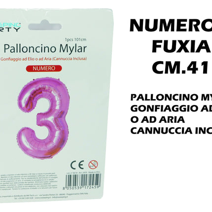 Palloncino Numero Mylar Foil Gigante 101 cm & 41 cm – Decorazione Festa Compleanno e Anniversario – Gonfiaggio Elio o Aria con Cannuccia Inclusa Rosa Standard (41 cm) 3 MV Tech