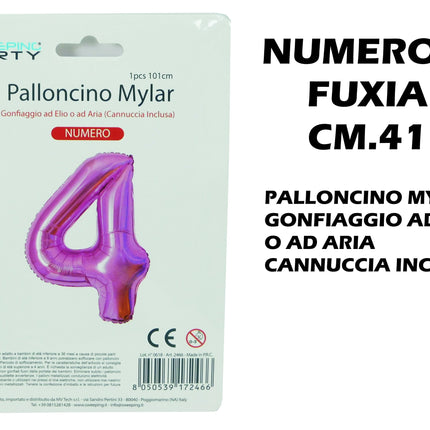 Palloncino Numero Mylar Foil Gigante 101 cm & 41 cm – Decorazione Festa Compleanno e Anniversario – Gonfiaggio Elio o Aria con Cannuccia Inclusa Rosa Standard (41 cm) 4 MV Tech
