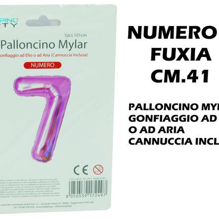 Palloncino Numero Mylar Foil Gigante 101 cm & 41 cm – Decorazione Festa Compleanno e Anniversario – Gonfiaggio Elio o Aria con Cannuccia Inclusa Rosa Standard (41 cm) 7 MV Tech